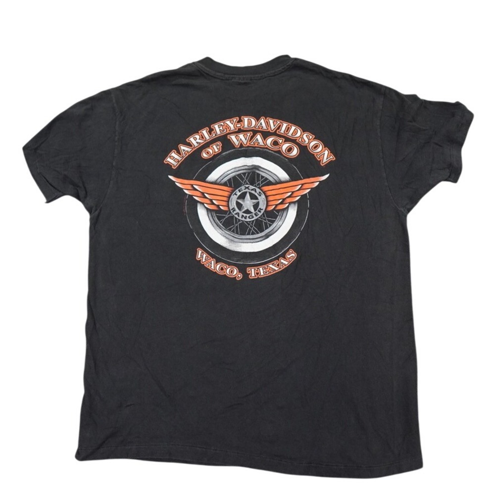 VTG‎ Harley Davidson Texas Rangers Shirt Mens L Black Waco Eagle Logo Pocket 90s